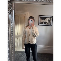 IB Cable Knit Cardigan With Embossed Buttons - Beige