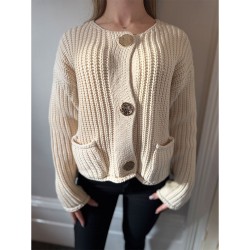 IB Cable Knit Cardigan With Embossed Buttons - Beige
