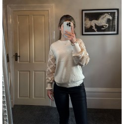 IB Sheer Lattice Sleeve Jumper - Cream
