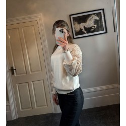 IB Sheer Lattice Sleeve Jumper - Cream