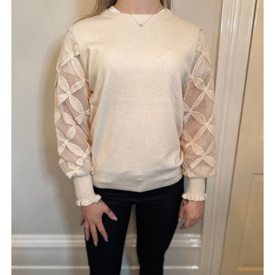 IB Sheer Lattice Sleeve Jumper - Cream image