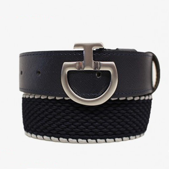 Toscana Elasticated contrast edge belt with CT logo buckle -Black