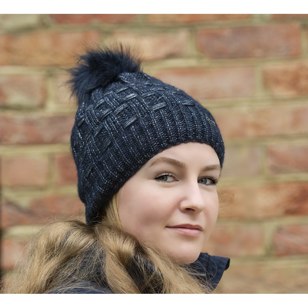 Navy bobble shop hat