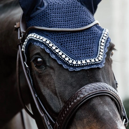 Kentucky Horsewear Soundless Fly Veil Wellington Big Stone and Pearl - Navy image