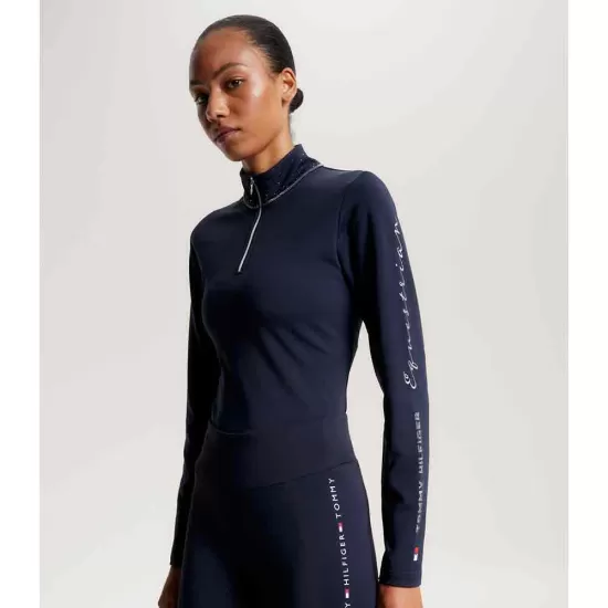 Tommy Hilfiger Studded Logo Thermo Shirt 1/4 Zip Desert Sky image