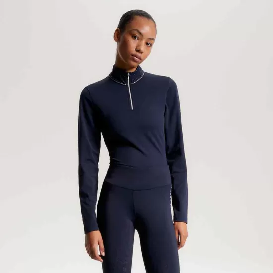 Tommy Hilfiger Studded Logo Thermo Shirt 1/4 Zip Desert Sky image